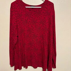 J.Jill Wearever Collection Red Black Print Tunic Top Long Sleeve XL